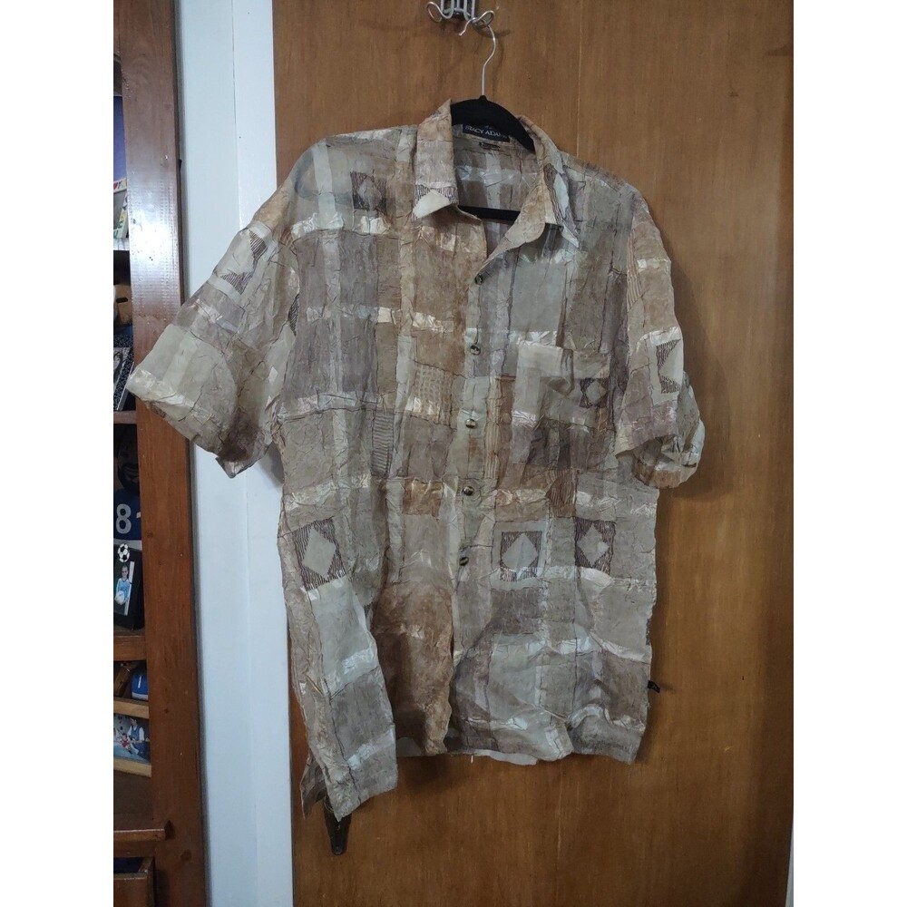 VINTAGE Stacy Adams CLUBBING Shirt Button Up Short Sleeve Brown - Men's Size Med